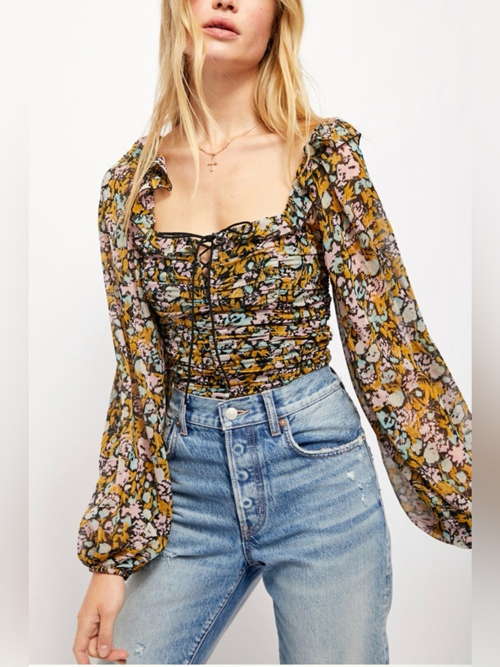 Free People Mabel Printed Blouse Size XS